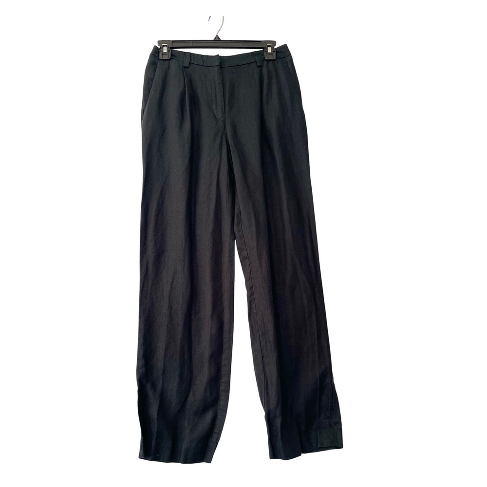 Liz Claiborne Lizsport Linen Pants Womens‎ 8P Black Wide Leg High Rise Pleated